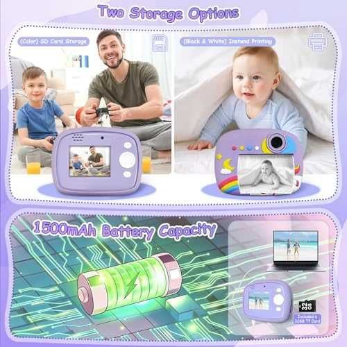 Нов Фотопринтер Фотоапарат за деца моментен печат 2.4 IPS 32GB идеален подарък дете
