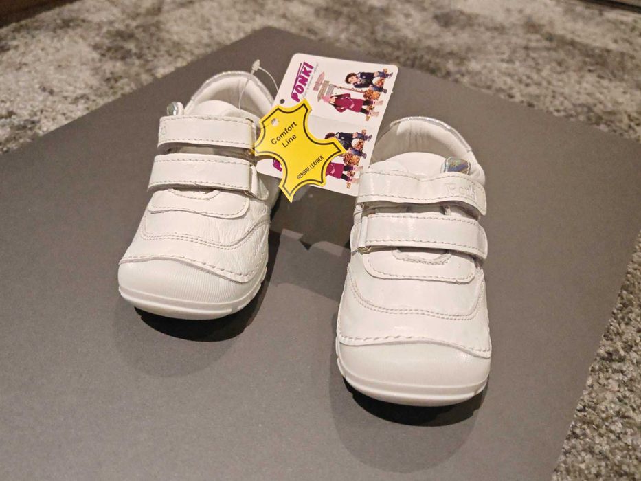 Бели кожени обувки PONKI №24 – Barefoot Comfort Line нови