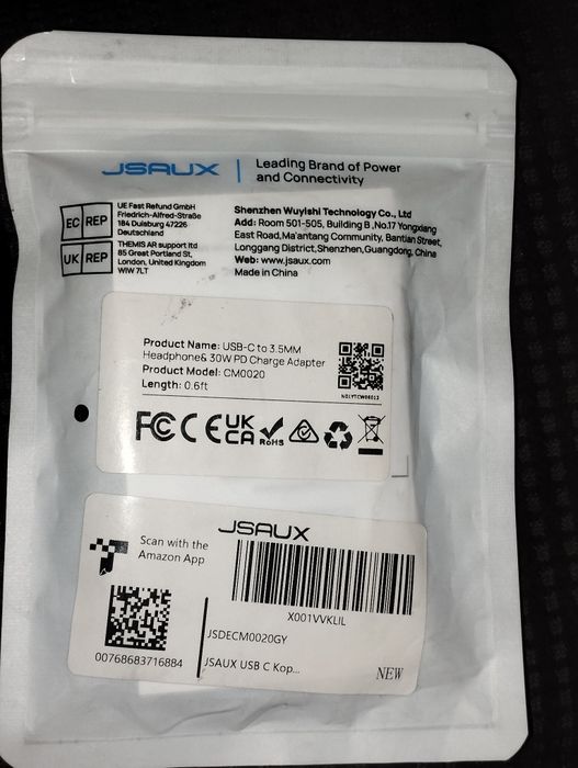 JSAUX USB C адаптер за слушалки и зареждане, адаптер от Туре-С към 3.5