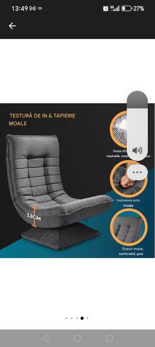 Fotoliu/Scaun relaxare cu 5 pozitii, rotire 360 grade, Casaria, sustine, tesatura gri