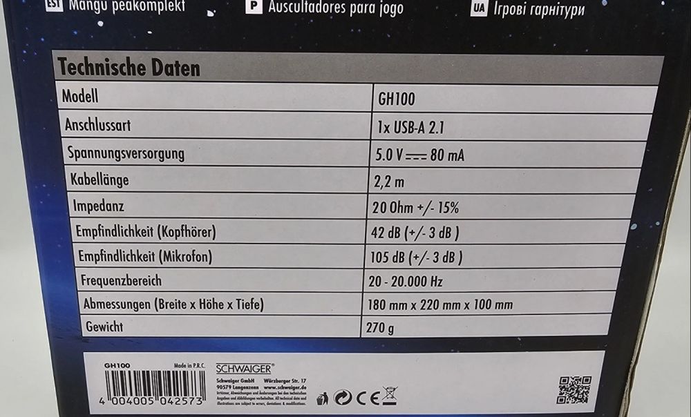 Гейминг слушалки с LED осветление Schwaiger GH100