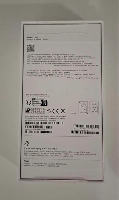 Iphone 17 pro, cosmic orange, 1tb