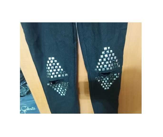 Jeggings/ Blugi-colant moderni negru cu tinte si taieturi in genunchi