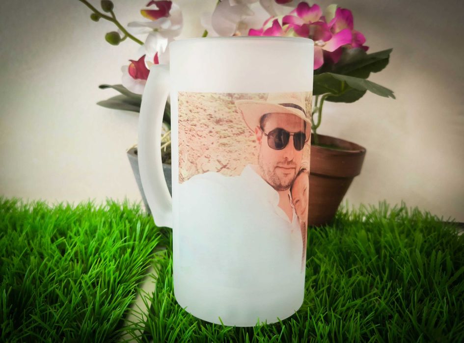 Стъклена матова халба за бира с ВАША СНИМКА