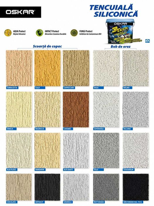 Tencuiala decorativa Oskar 3 Teck 25kg + Amorsa gratuita 25kg alb