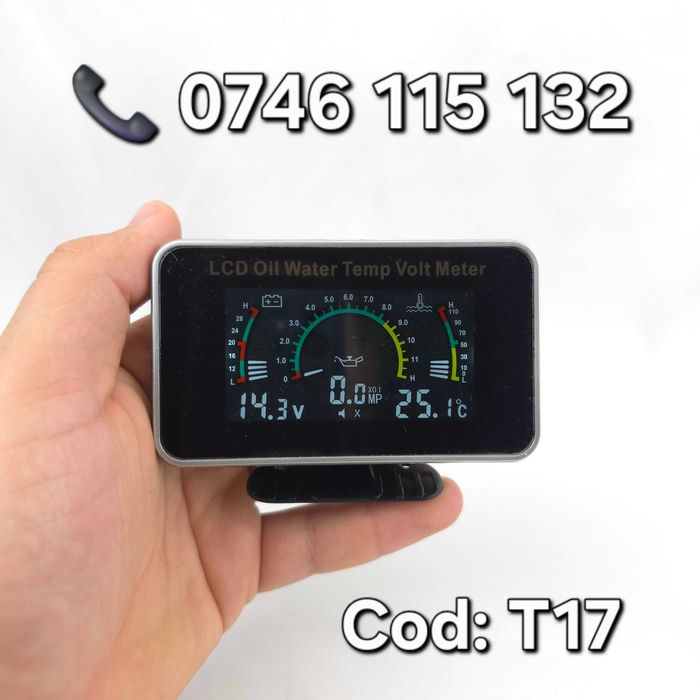 Bord Digital Universal–Indicator Temperatură Apă Motor+Presiune Ulei+Tensiune Acumulator–Tractor–Utilaje Agricole–Voltmetru–Termometru–Manometru–T17