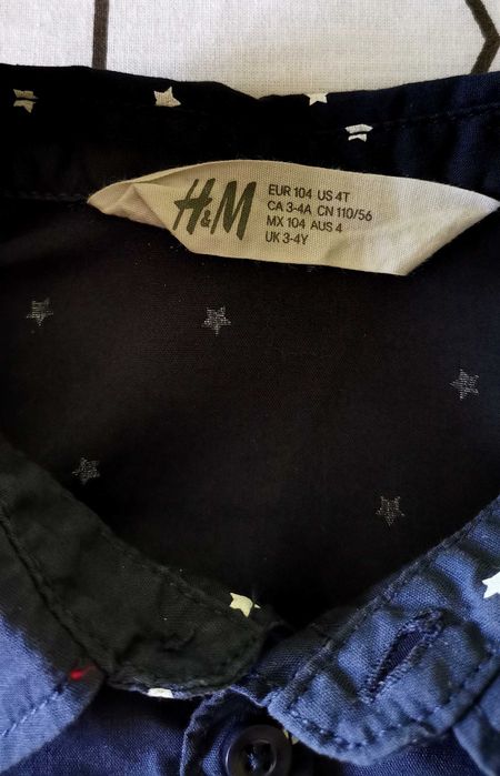 Cămașă băieți H&M mânecă lungă bleumarin steluțe măr 104 3-4ani