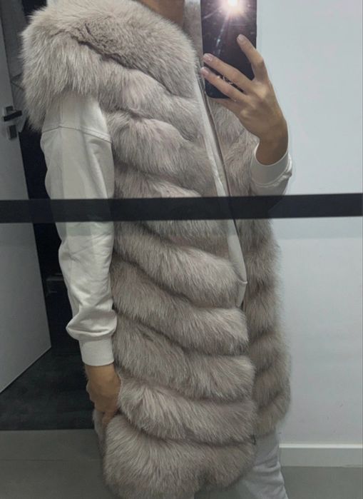 Vesta blana naturala vulpe nude, marime M(se potriv la S)