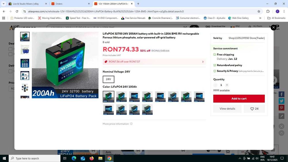 Acumulator lifepo4 24V/200Ah