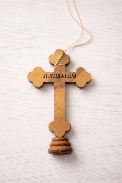 Cruce religioasă din Ierusalim  lemn maslin, piesă vintage (’80–’90)