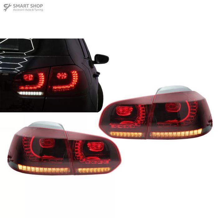 Stopuri Full LED VW Golf 6 VI (2008-2013) R20 Design Rosu Fumuriu cu S
