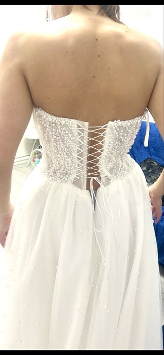 Rochie mireasa+voal cu perle marimea S