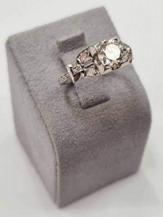 Inel din platina Art Deco original cu diamante naturale, IAU560
