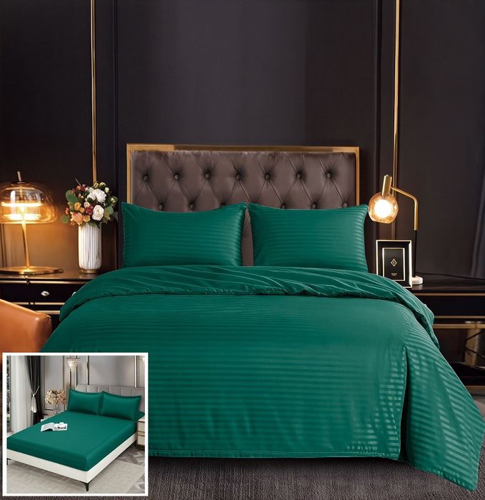 Lenjerie Damasc Cuba Dx018, Damasc, 4 Piese, Cu Elastic, Verde