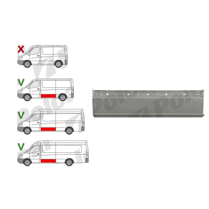 Segment reparatie panou lateral Mercedes Sprinter 07.2006-06.2018, Vw Crafter (2e) 12.2005-2017, partea Dreapta, Inferioara , Metal,Segment Lat, Lungimea 1520 Mm, Inaltimea 40cm,
