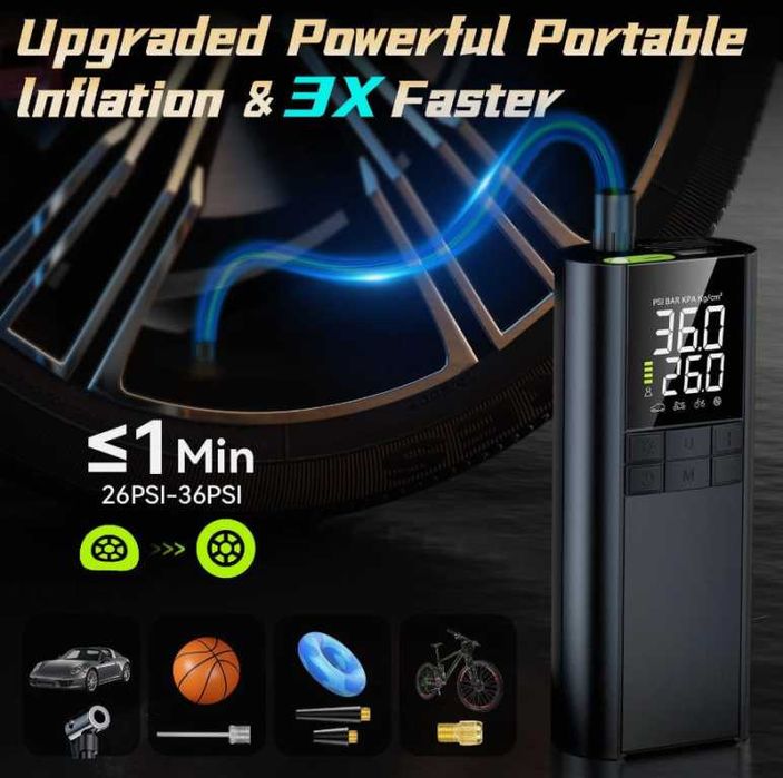 Мини безжичен компресор за гуми с батерия 8000mAh