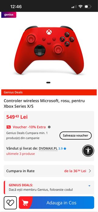 Controler wireless Microsoft, rosu, pentru Xbox Series X/S
