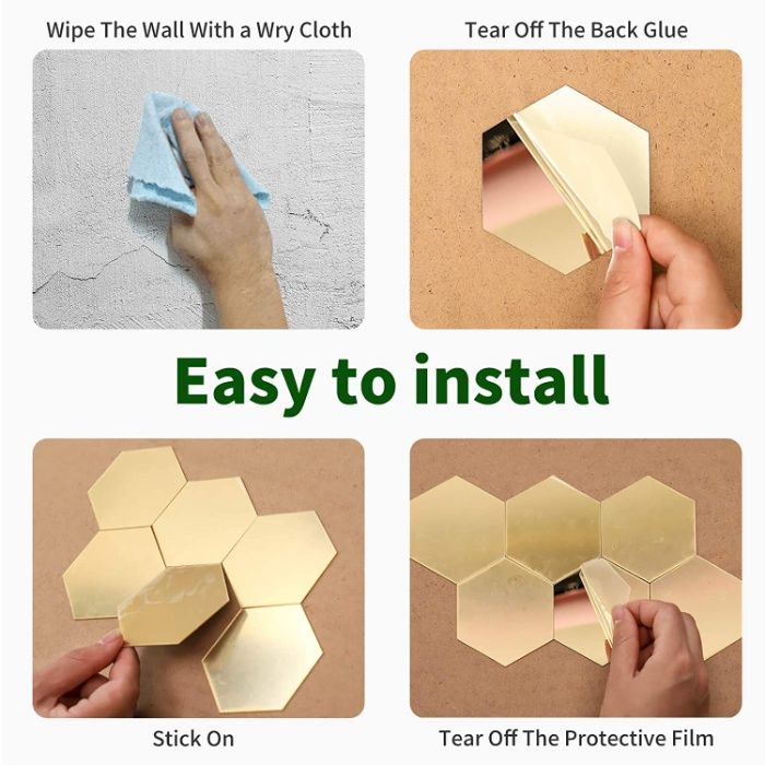 Set Oglinzi Design Hexagon - Oglinzi Decorative Acrilice Gold - 10 buc
