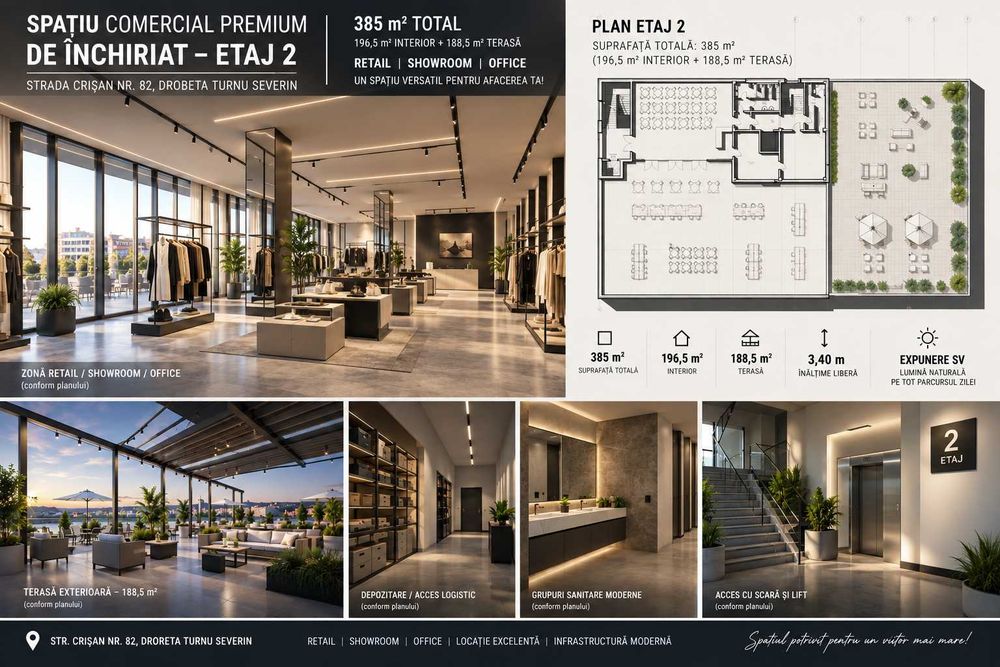 SPAȚIU PREMIUM DE ÎNCHIRIAT – ETAJ 2 Zona Crihala, Drobeta-Turnu Severin