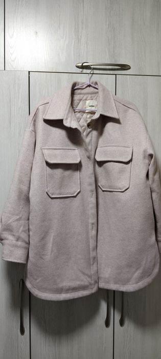 Гибрид пальто рубашка стёганный подклад. Пудровый цвет. Оверсайз.