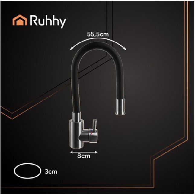 Baterie chiuveta bucatarie, 360°, comutator debit, Negru/Argintiu