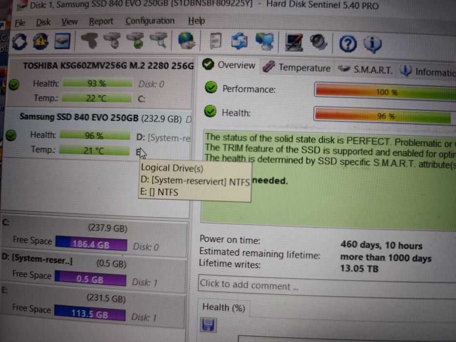 Ssd Samsung 840evo 256gb 96%