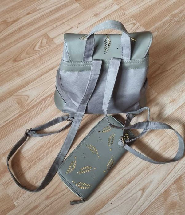 Rucsac + portofel, piele ecologica/textil