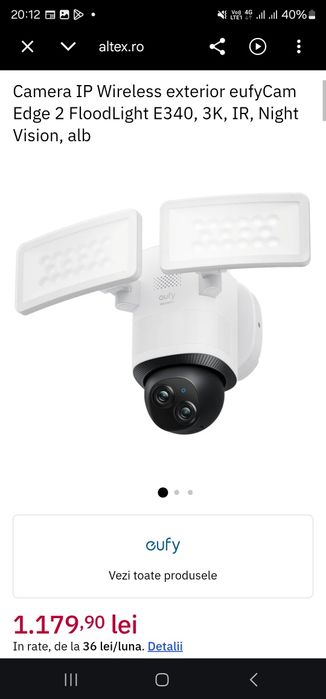 Camera IP Wireless exterior eufyCam Edge 2 FloodLight E340, 3K, IR, Night Vision, alb