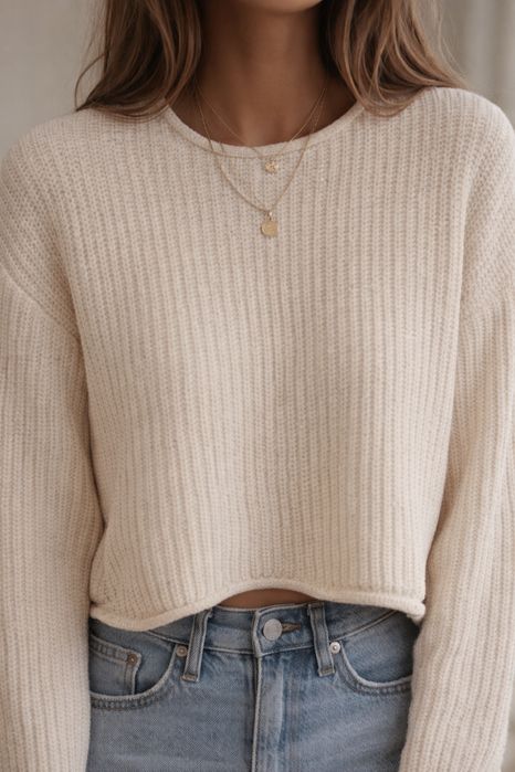 Запазен плетен бял пуловер с дълъг ръкав – 11–12 г. / увеличен