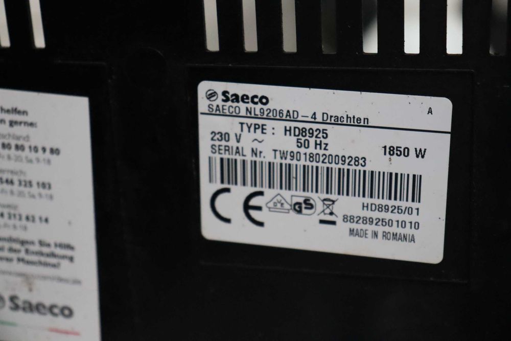 Кафеавтомат Saeco PicoBaristo HD8925, автоматична, 1.8 л, 100% керамична мелница, Бързо загряване, Черен