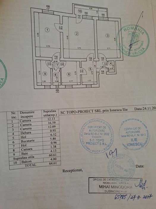 Vând apartament cu 3 camere decomandat