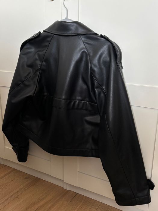 Черен кожен скъсен тренч ZARA – нов