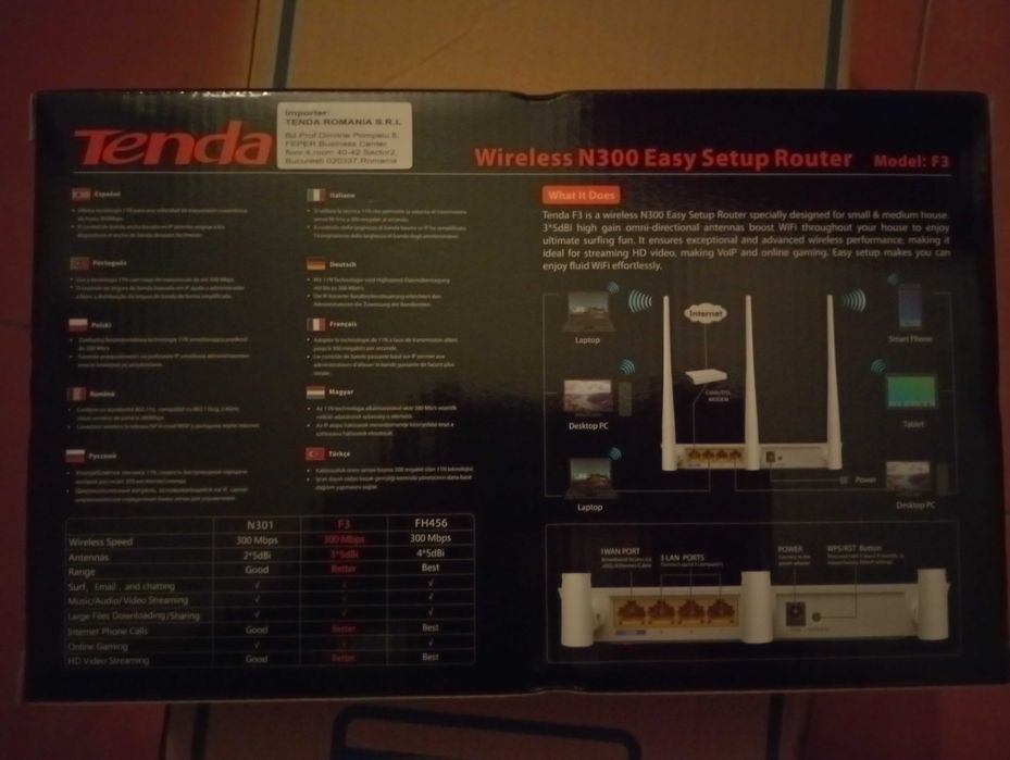 Router wireless Tenda F3, N300Mbps