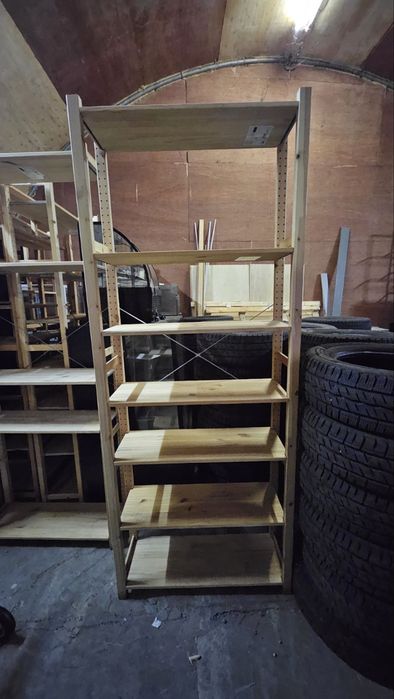 ЛОТ 8 бр. рафтови системи IKEA IVAR (масивен бор) – сглобени, готови за склад/магазин/работилница