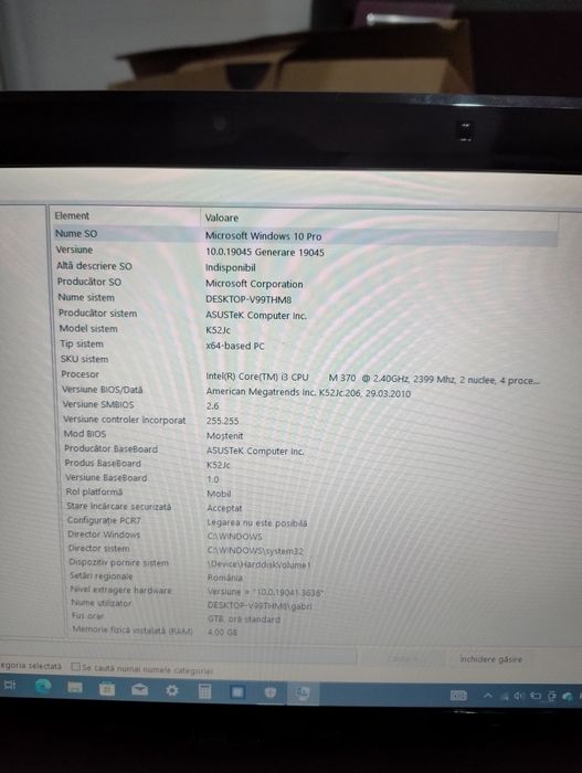 Laptop ASUS K52JC–Windows 10 Pro,merge ori ce pe el,stare excelentă