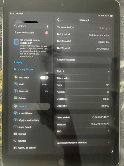 Apple iPad 9 10.2 ", 64GB, Wi-Fi, Space Grey