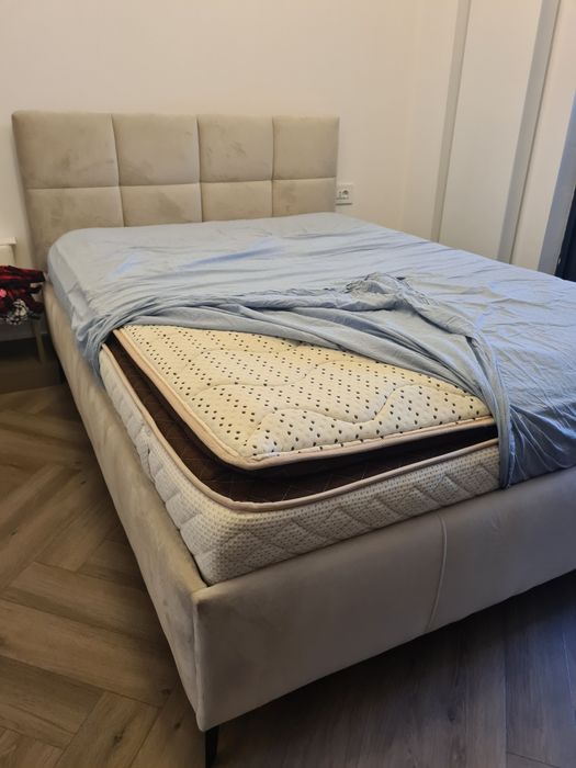 Pat 140 x 200 cu lada si somniera + saltea
