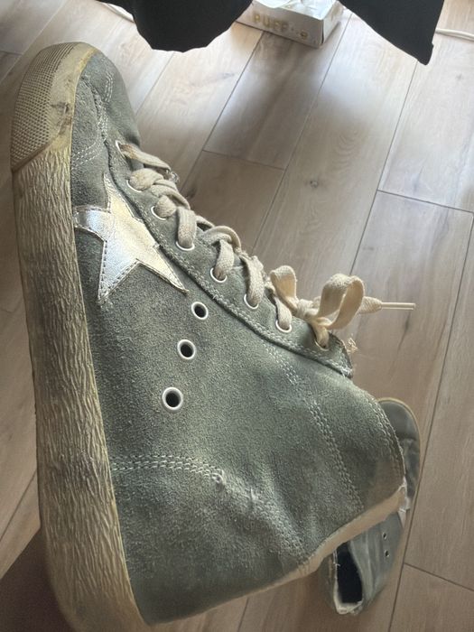 Sneakers Golden Goose verde kaki cu stea argintie