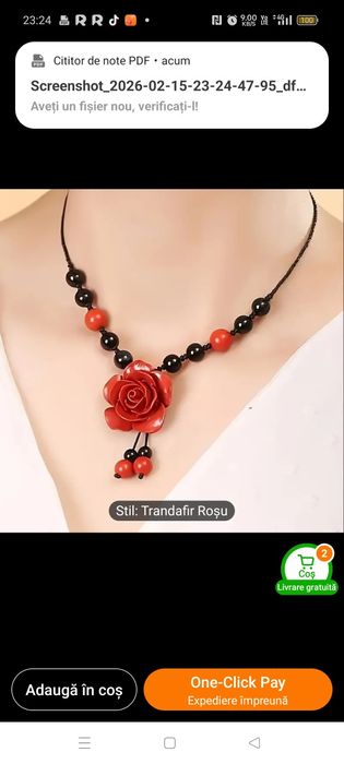 Set de colier și brățară din rășină vintage cu trandafiri roșii