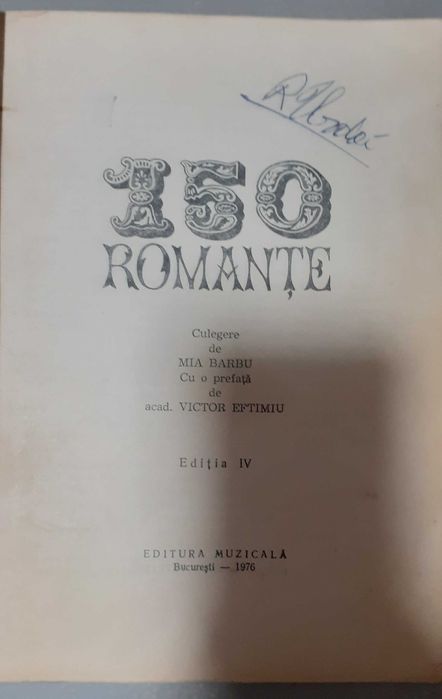 Carte rara '150 de romante', autor Mia Barbu, Editia 1976, 60 lei