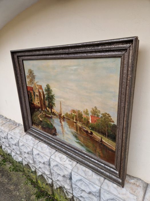 Топ- Уникална огромна майсторска антикварна картина масло върху платно