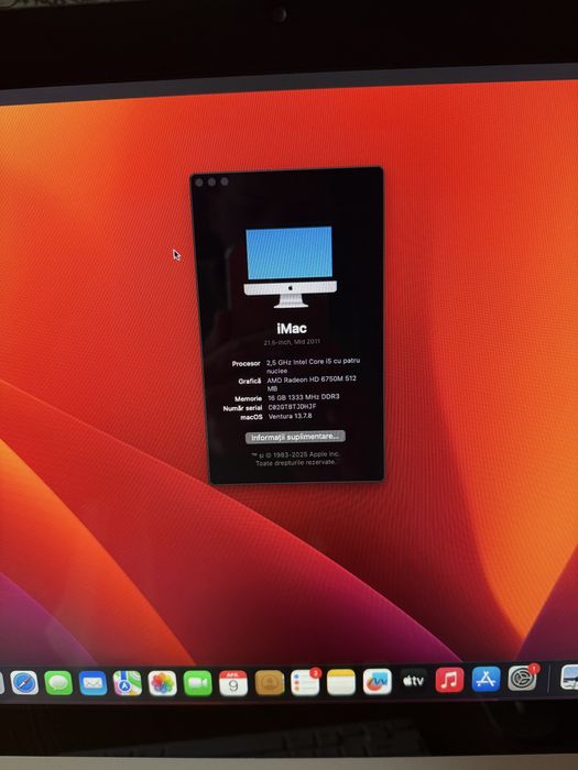 Apple iMac- 22 inch/ 16 gb ram- Mac Os Ventura