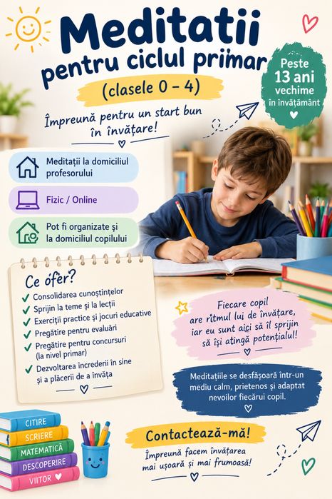Meditații pentru clasele primare (clasele P-IV) – Peste 14 ani de experiență în învățământ
