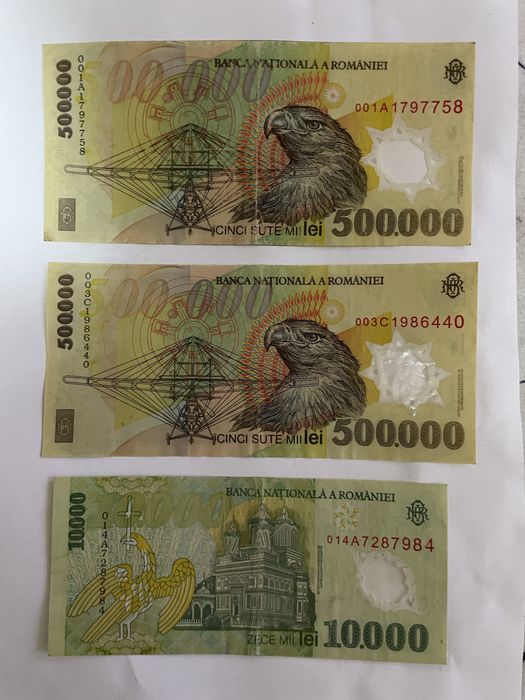 RARITATE – Set Bancnote vechi România, 500.000 lei Ghizari serie 001A