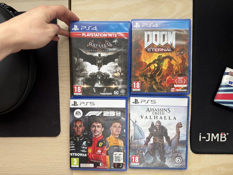 Assasin’s Creed Valhalla, Batman Arkam knight, Doom Eternal, F1 23