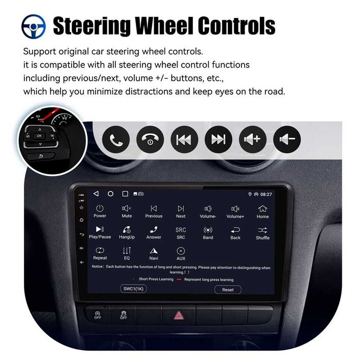 Audi A3 03/12 9” 2-DIN с Android’14, 4G/LTE, WiFi, 4/64GB, 8-core CPU