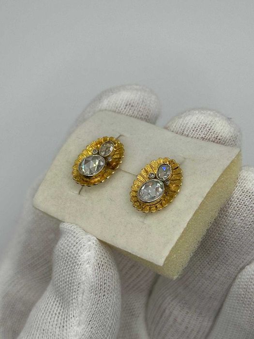 CERCEI AUR 18K + 2 DIAMANTE X 1CT = 2CT + 6 Diam = 0.20ct - Vintage + Certificat !