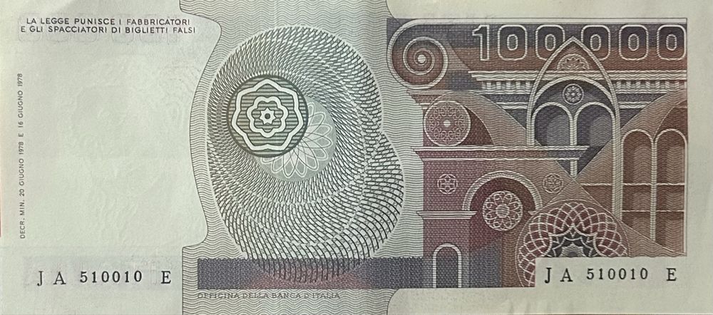 Italy 100000 Lire Maria Montessori Banknote 1994 P-112 Collectible