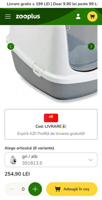 Litiera cu acoperis si filtru carbon  Nobby Nestor Jumbo  Gri/Alb, 66,5x48,5x46,5 cm