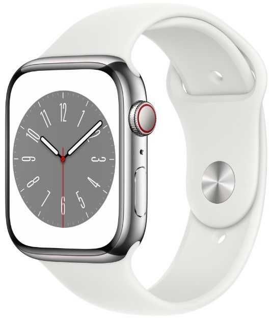 Смарт часовник Apple - Watch S8, Cellular, 45mm, Silver/White -